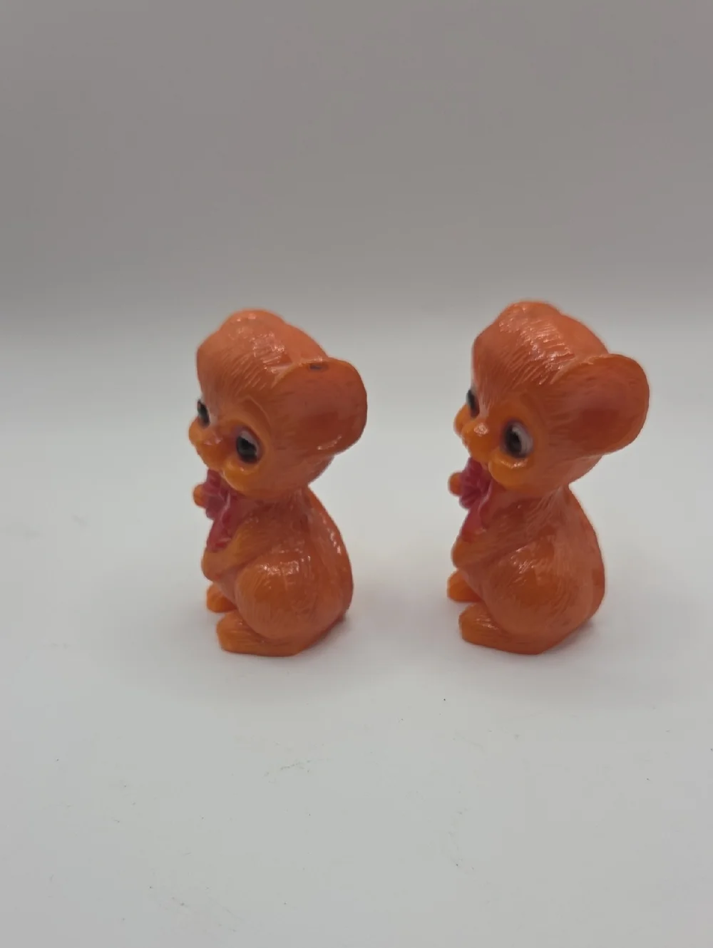 Pair of Orange Resin Kitten Figurines with Red Bows MCM Hong Kong 1960's